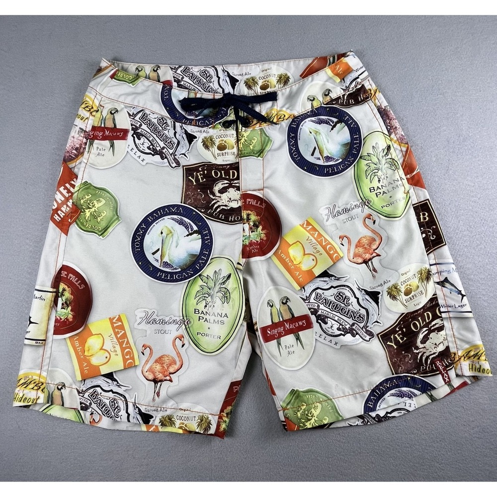 Tommy Bahama Board Shorts Mens 30 White Beer Label Print‎ Relax Swim Trunks